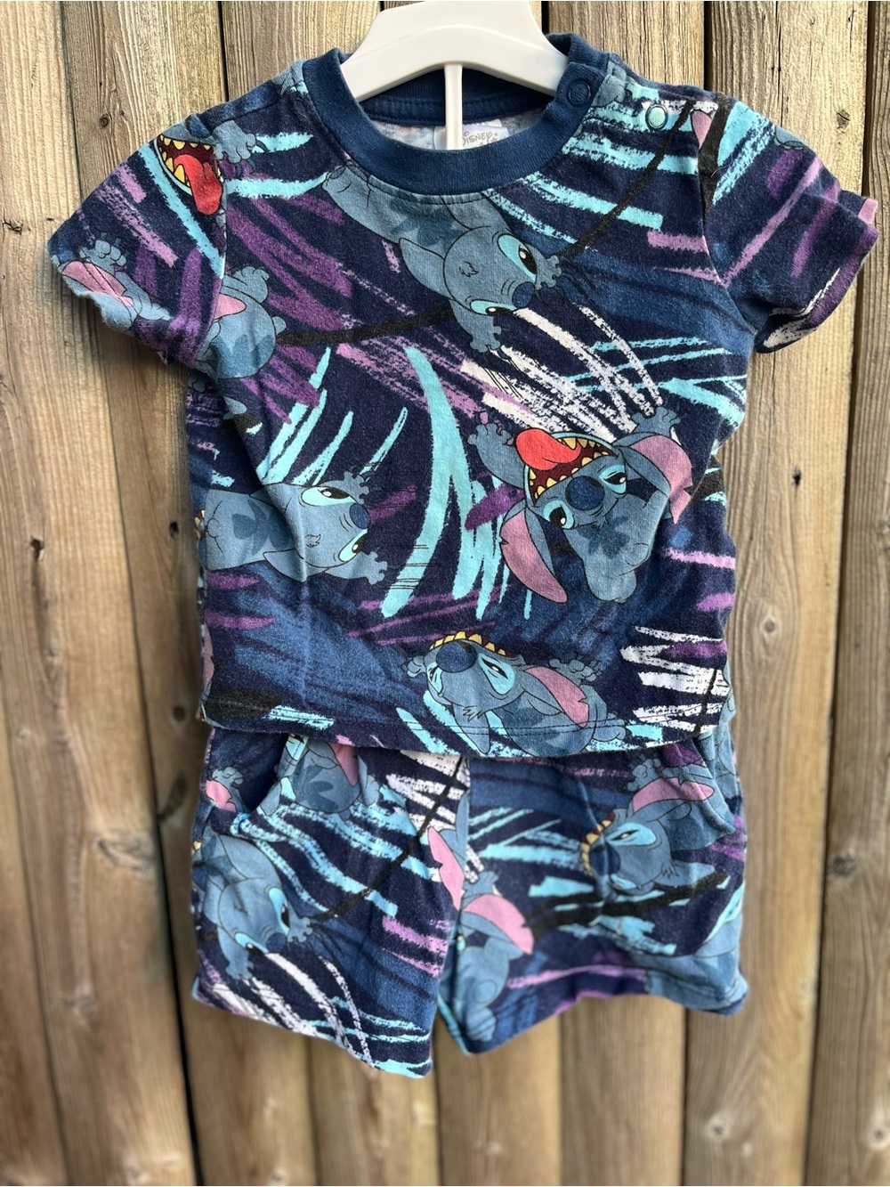 Disney Parks!! Navy Blue Purple Stitch Printed Kids Matching Set